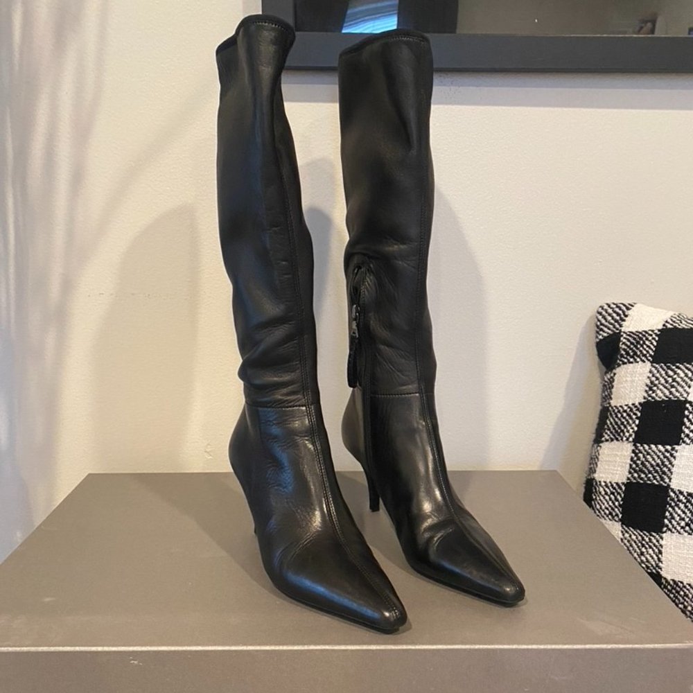 Prada Black Leather Tall Boot (Size 37.5)